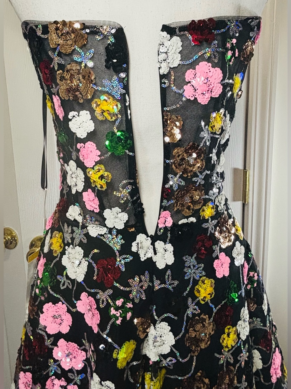 COUTURE LEE Strapless Garden In Bloom Floral Sequin Midi Black/Multi Sz 12 #3701 - Picture 7 of 16